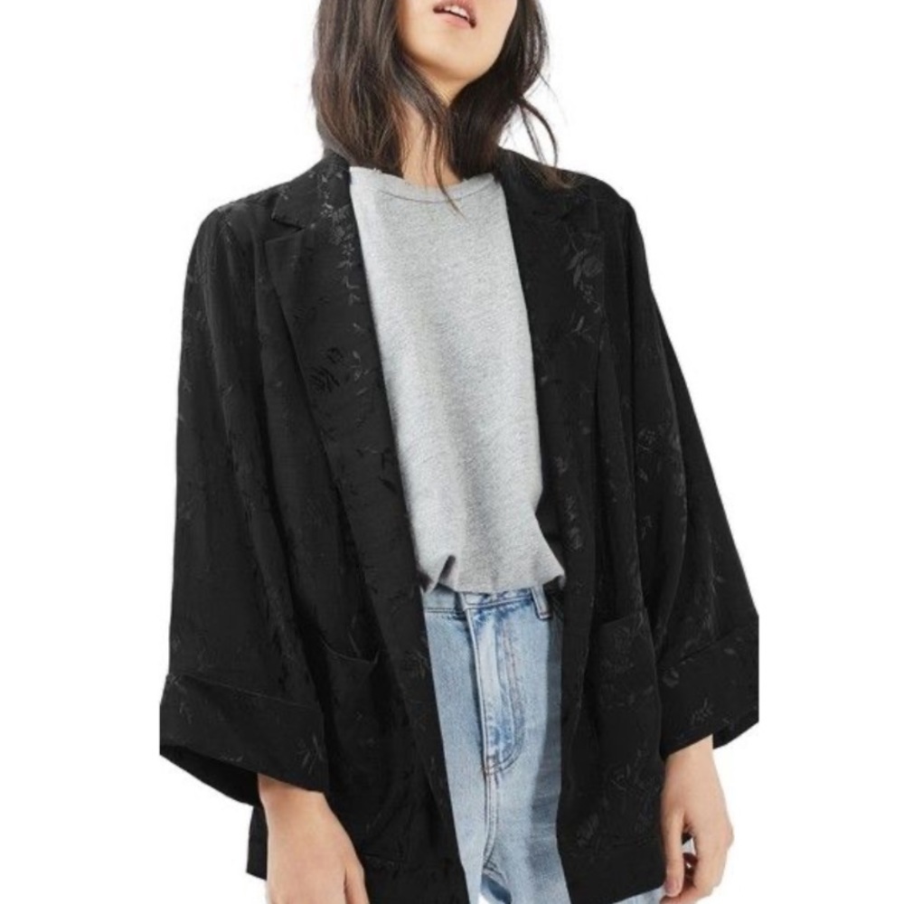 Topshop Black Floral Kimono Blazer